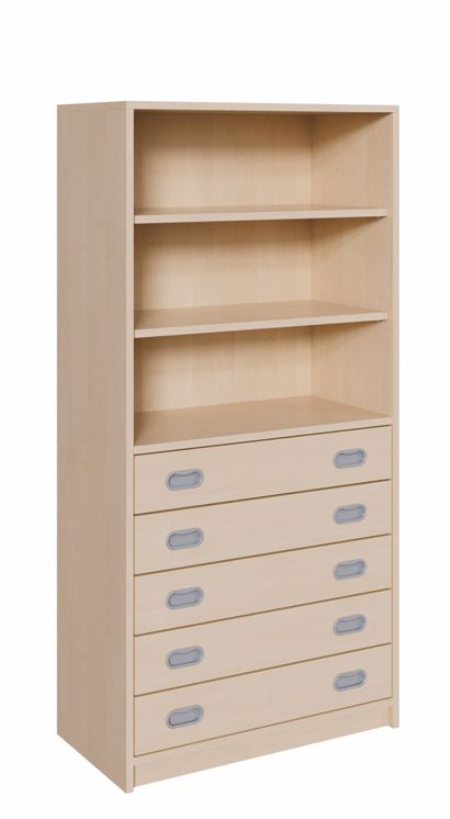 K Kombinationsschrank 160 cm, 5 breite Schübe/Regal, 2 Breiten